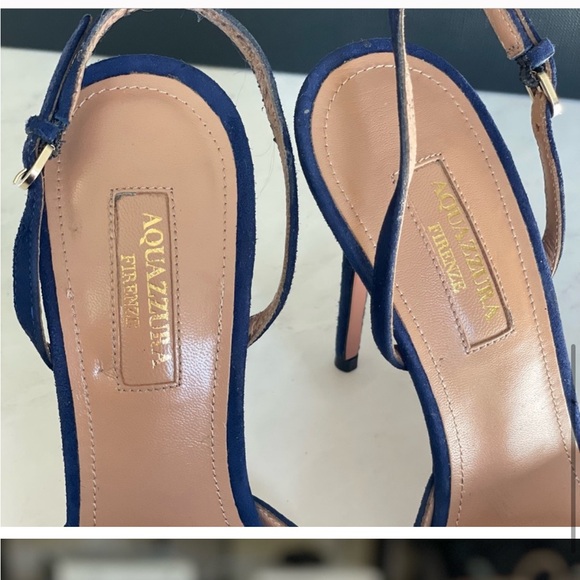 Aquazzura powder puff navy blue slingback suede 105mm heels EU 37.5 - Picture 6 of 7
